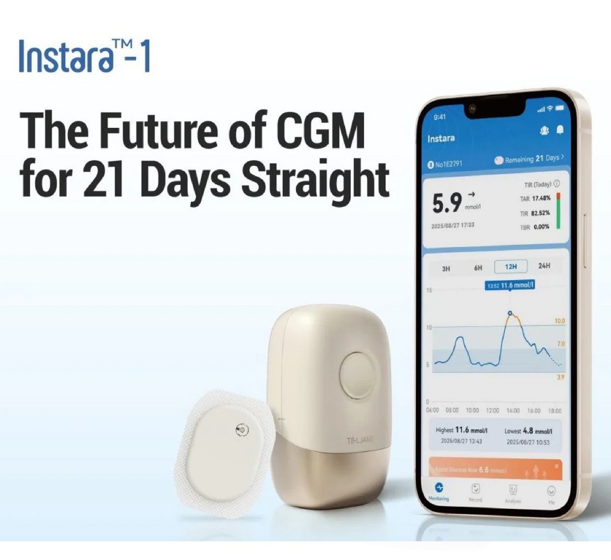 Instara-1 21-Day CGM Continuous Glucose Monitoring System Sensor