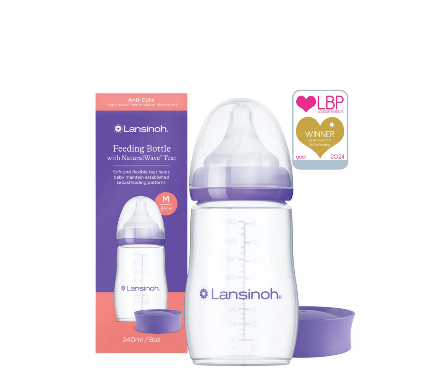 Lansinoh Feeding Bottle NaturalWave Teat Medium 3 Months+ *240ml