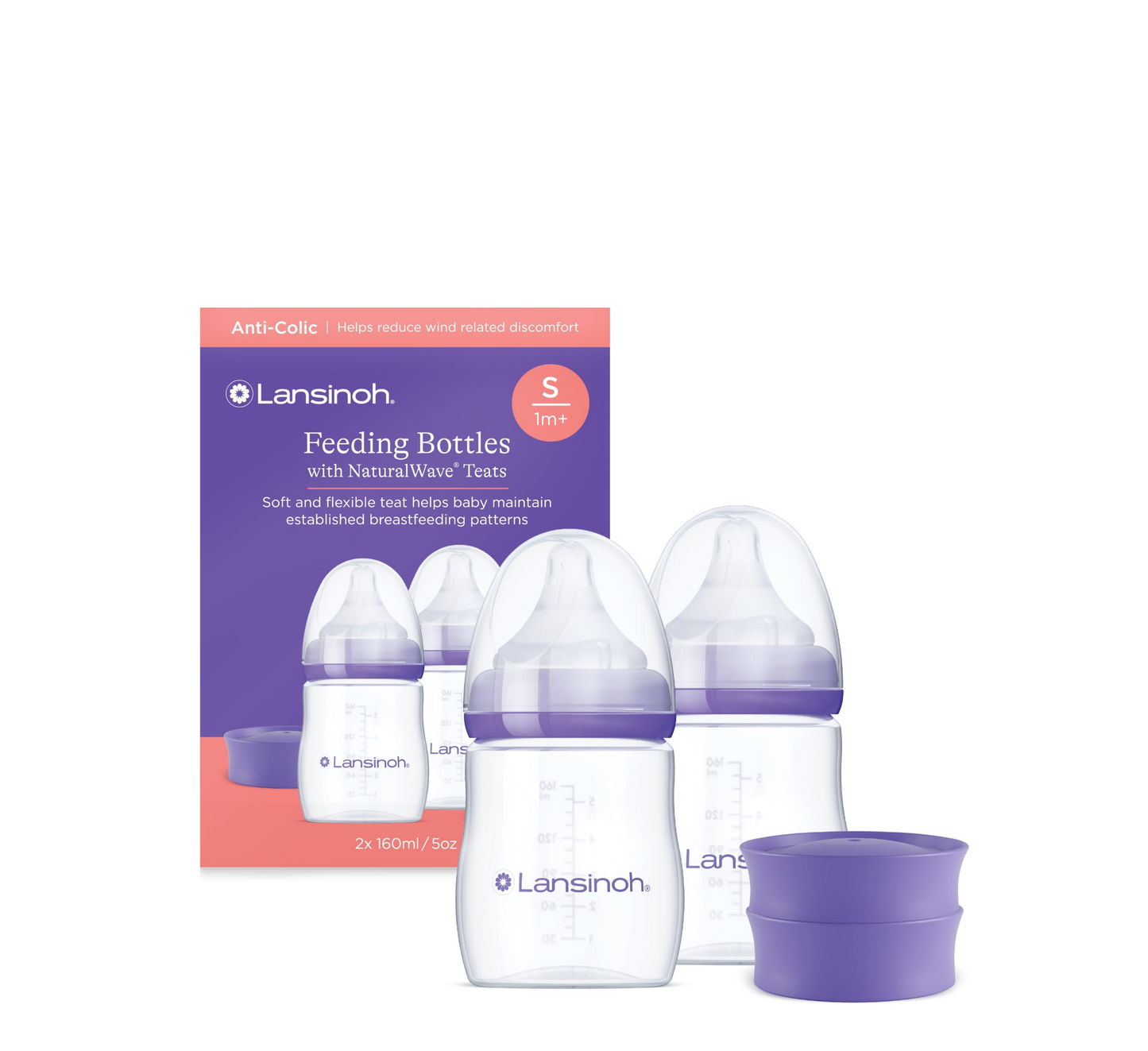 Set shishesh për ushqyerje Lansinoh me thithka NaturalWave 1 M+ (*160ml) - 2 copë