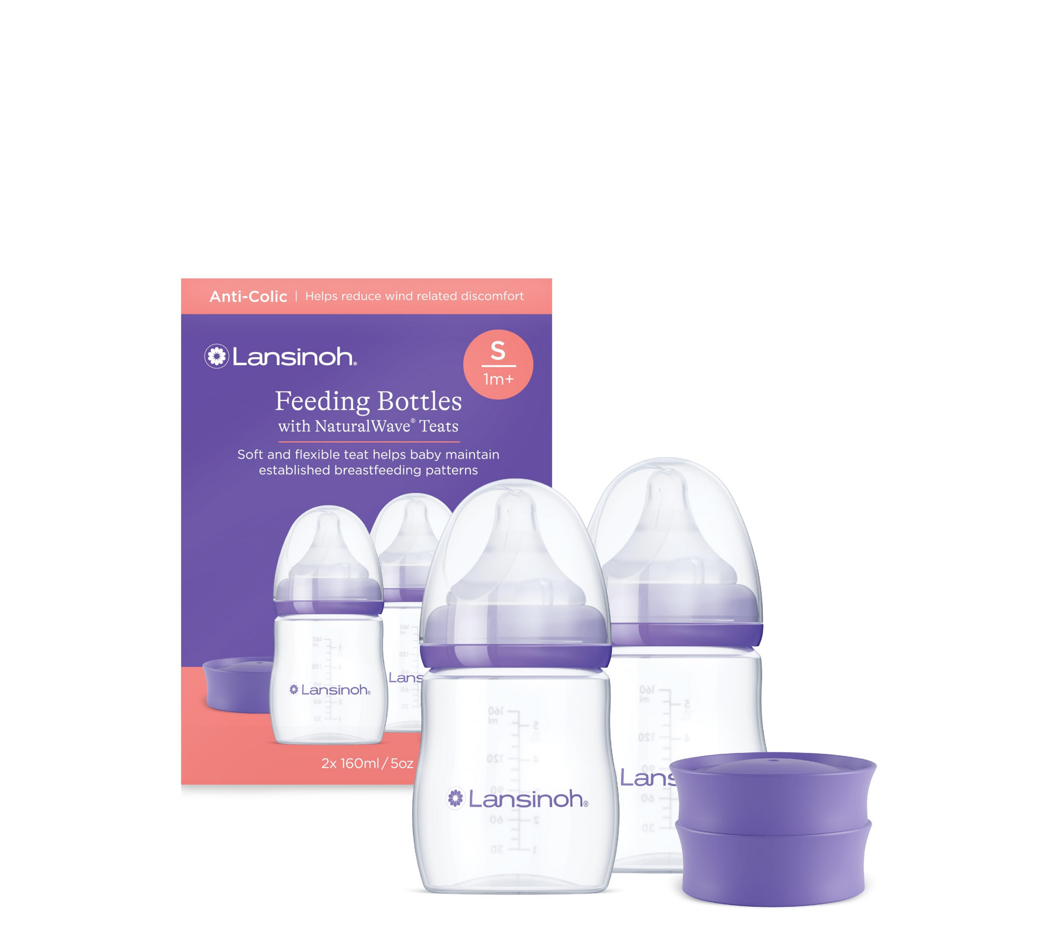 Set shishesh për ushqyerje Lansinoh me thithka NaturalWave 1 M+ (*160ml) - 2 copë