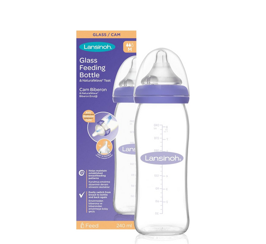 Lansinoh Glass Feeding Bottle NaturalWave Teat Medium *240ml