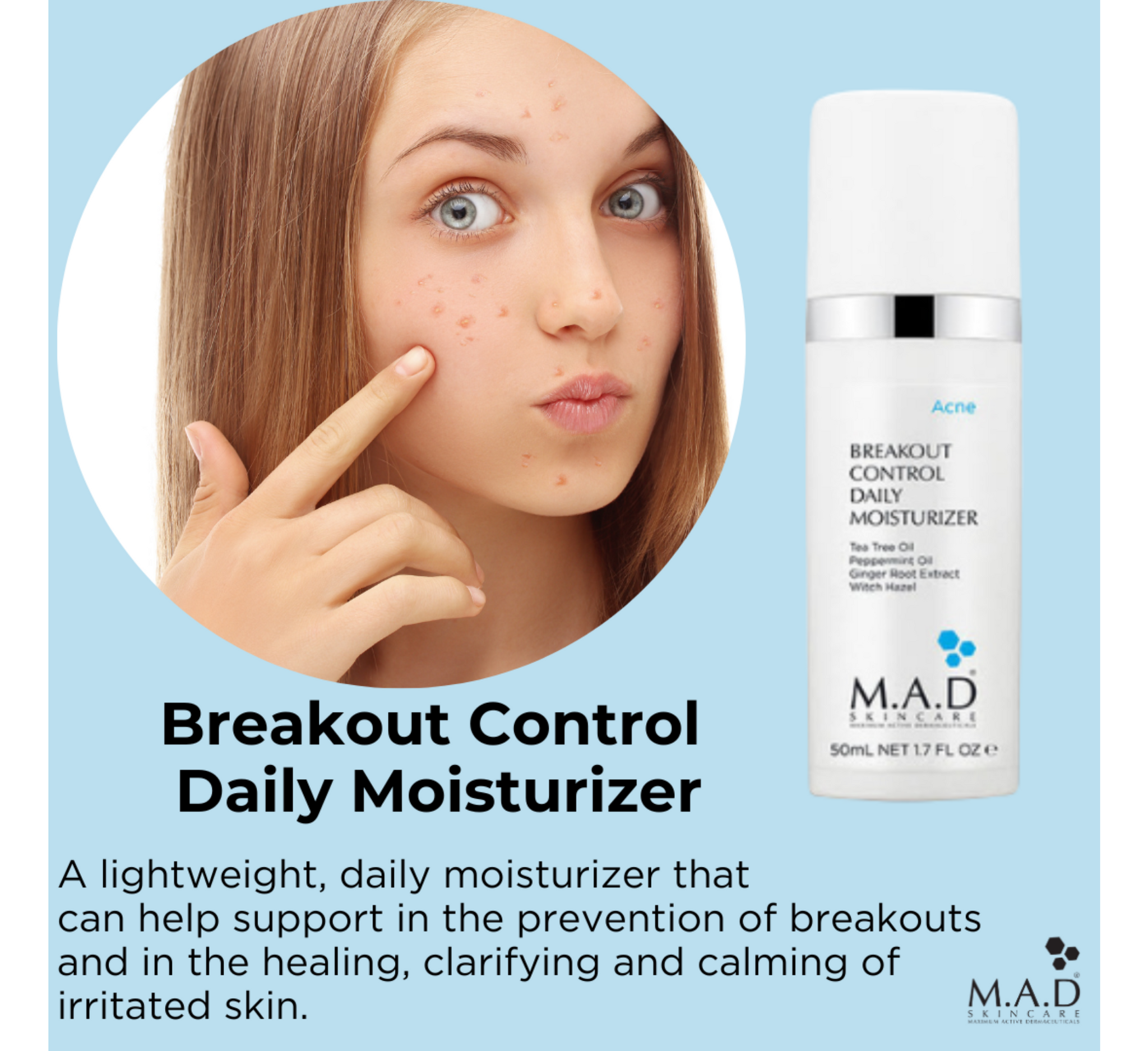 Krem hidratues i përditshëm MAD për kontrollin e shpërthimit të akneve *50ml
