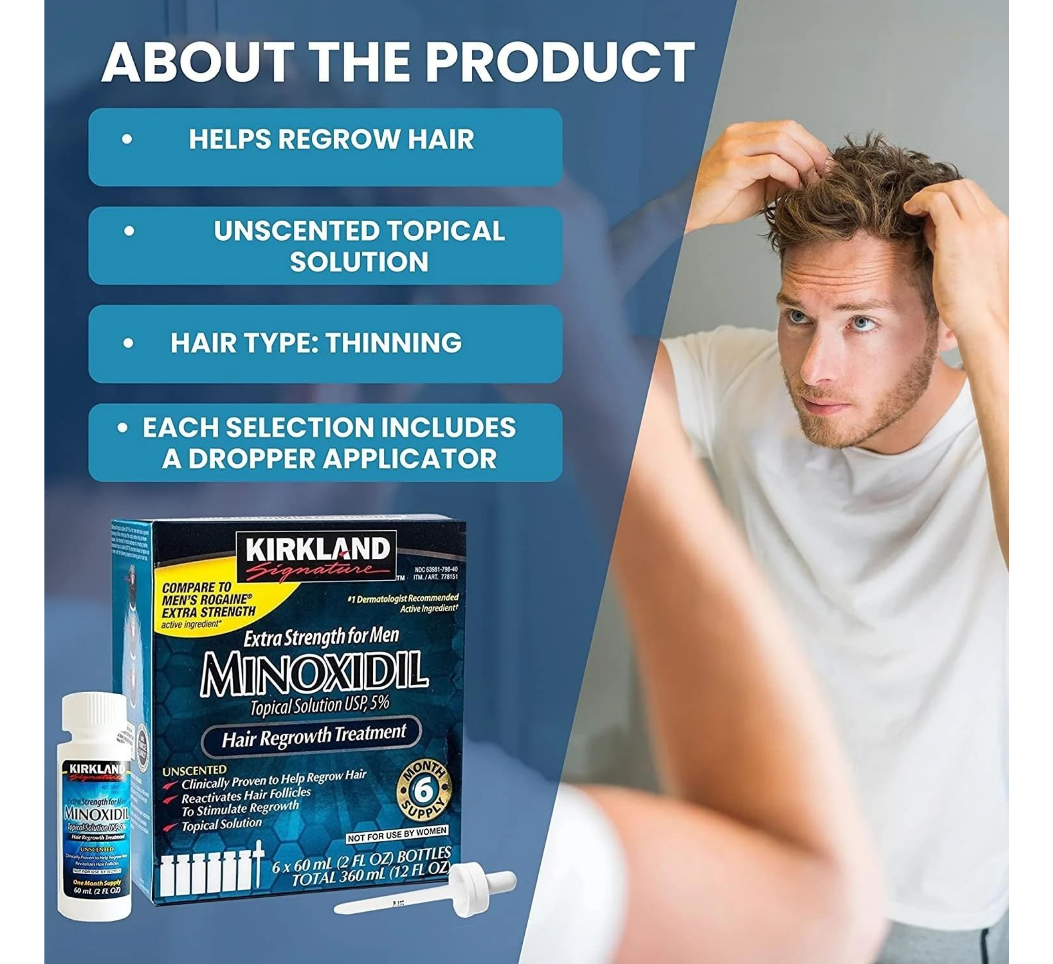 Minoxidil Topical Solution USP 5% - Hair Regrowth Treatment for Men (6x60ml)