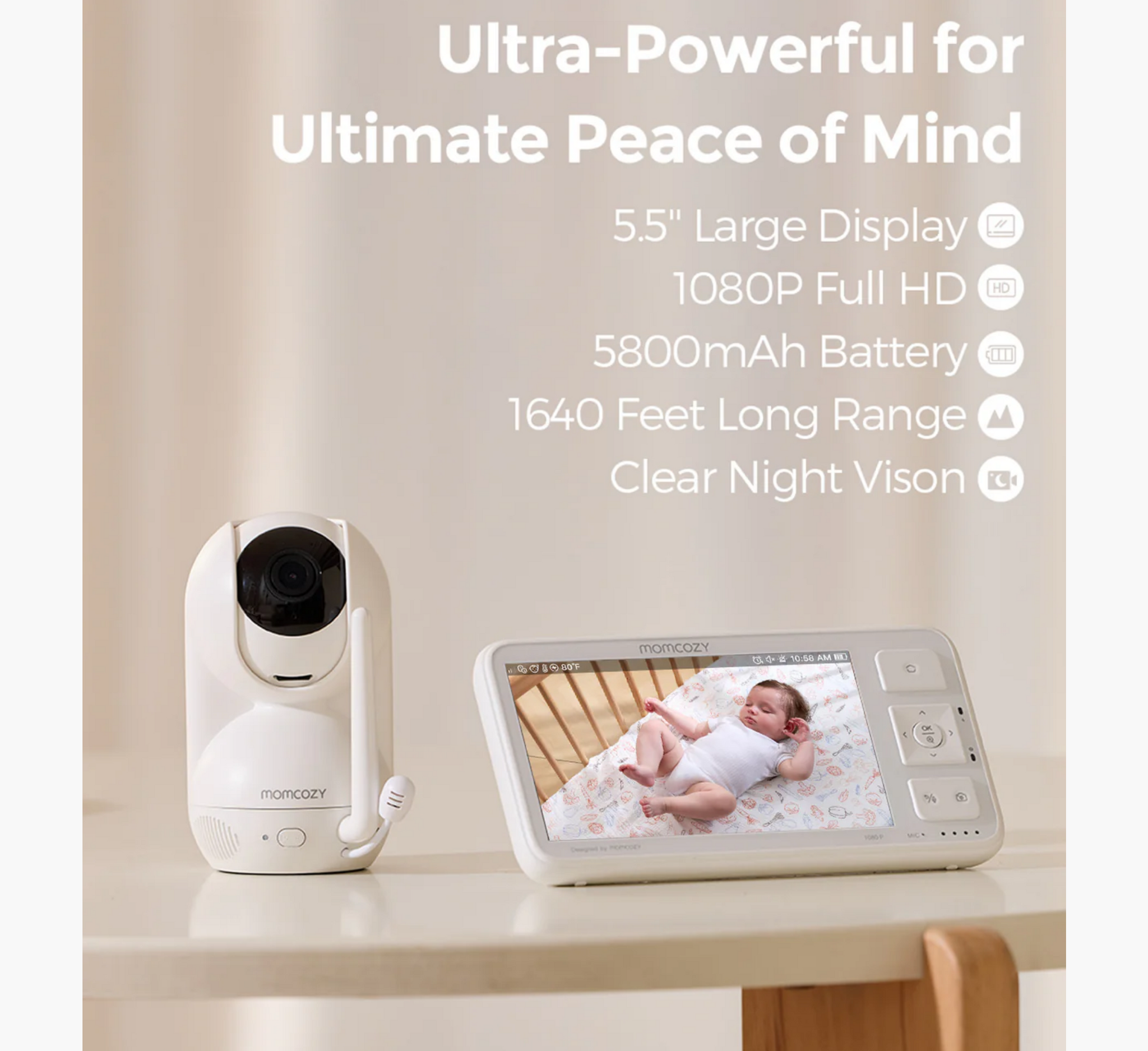 Monitor për foshnje me video dhe HD të plotë Momcozy BM03 5.5 inç