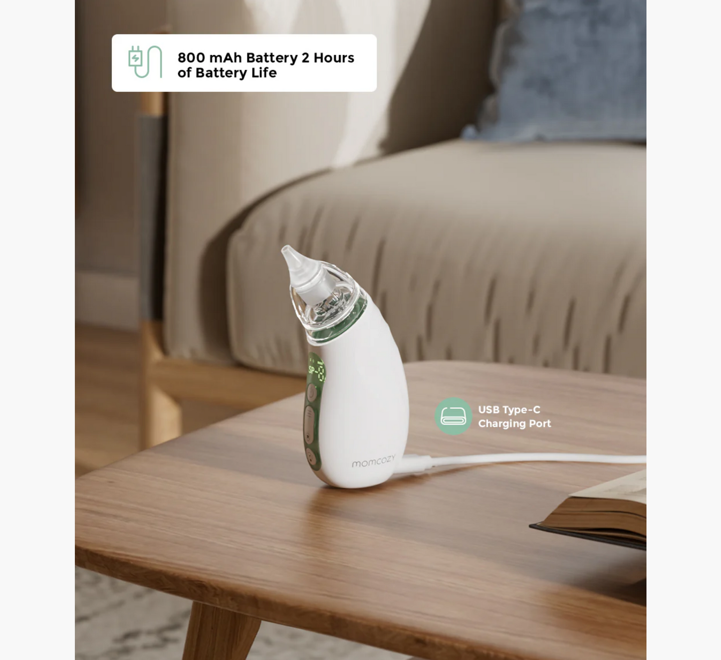 Aspirator Nazal Momcozy për Baby - Jetëgjatësi e gjatë e baterisë 