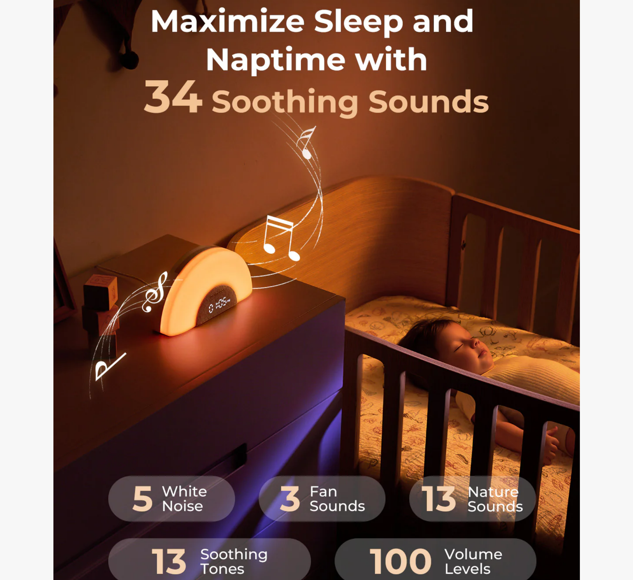 Momcozy DreamSync Tech™ Smart Baby Sound Machine - Rainbow Light & App Control