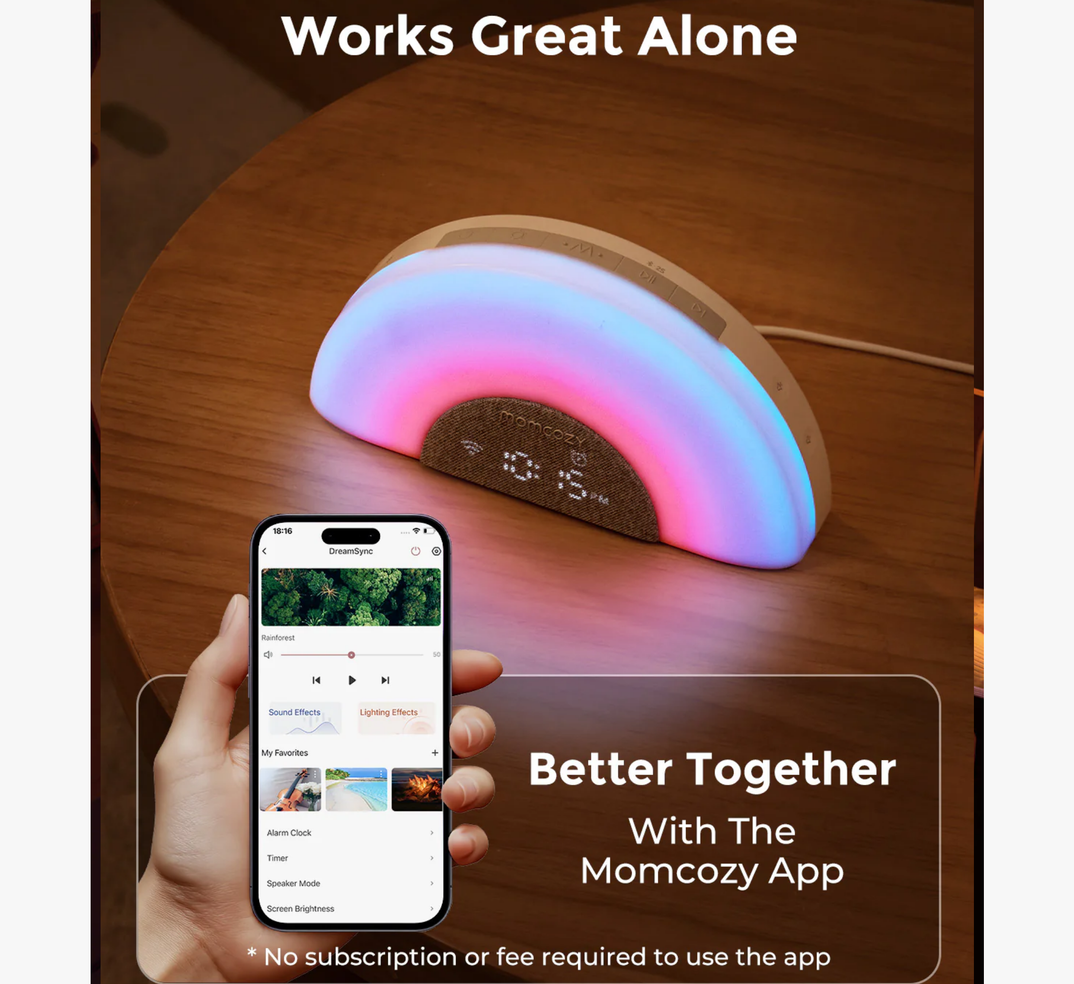 Momcozy DreamSync Tech™ Smart Baby Sound Machine - Rainbow Light & App Control