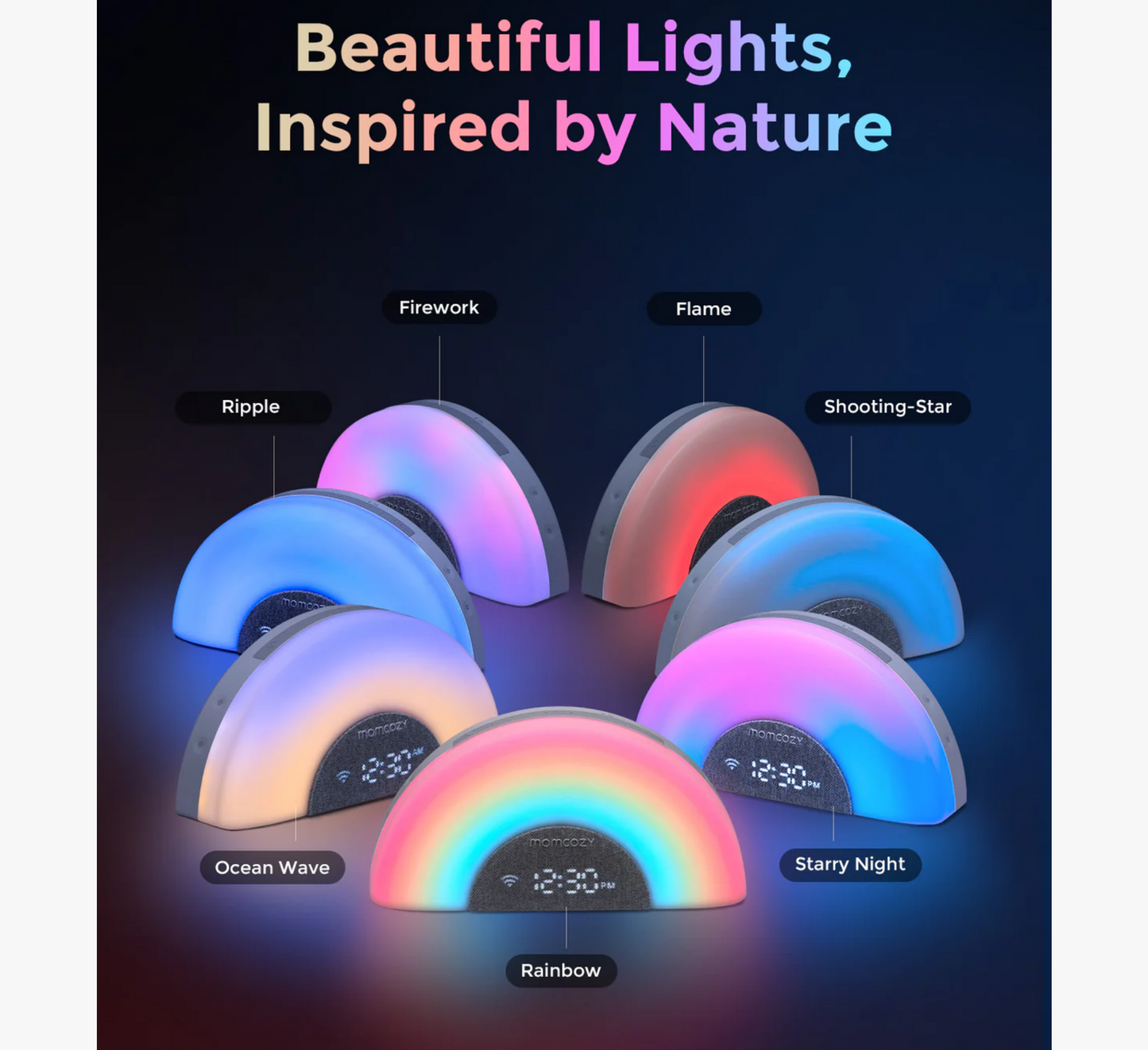 Makinë Inteligjente me Zë për Bebe Momcozy DreamSync Tech™ - Dritë Ylberi dhe Kontroll Aplikacioni