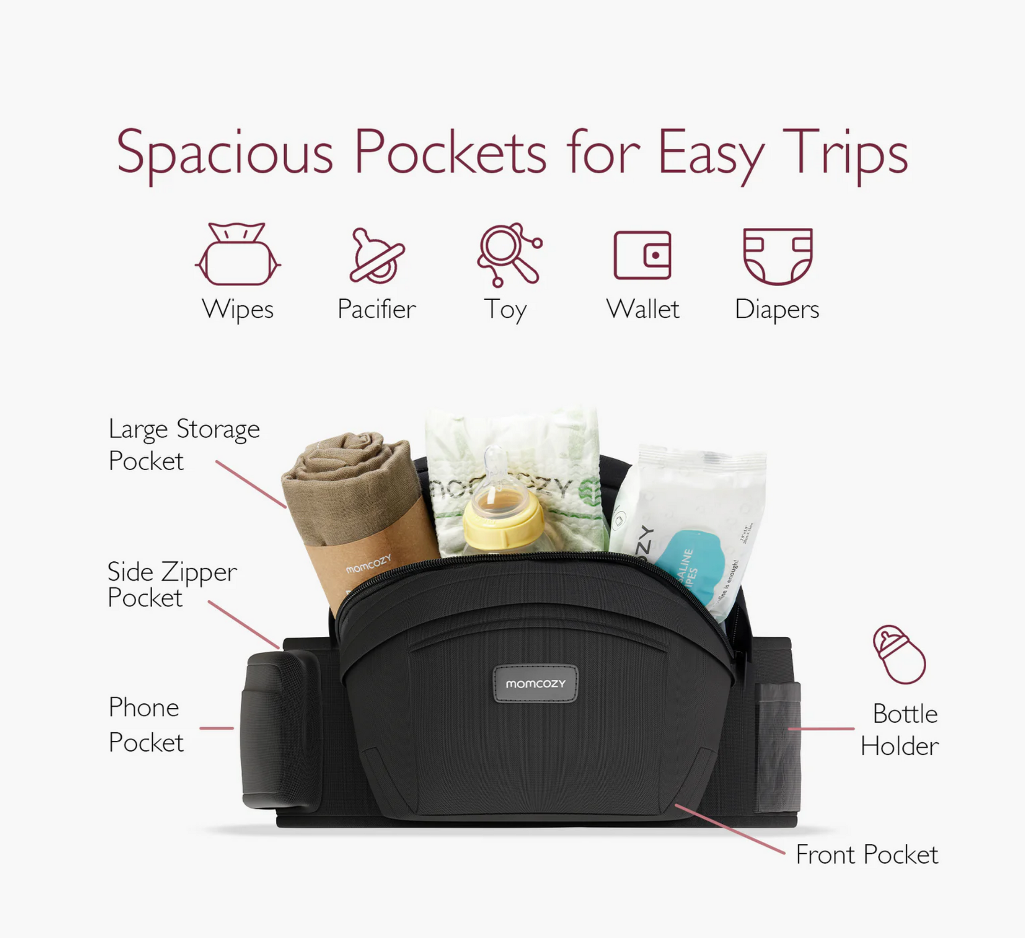 Transportuesi i bebes Momcozy Wander360 me ndenjëse për në ije