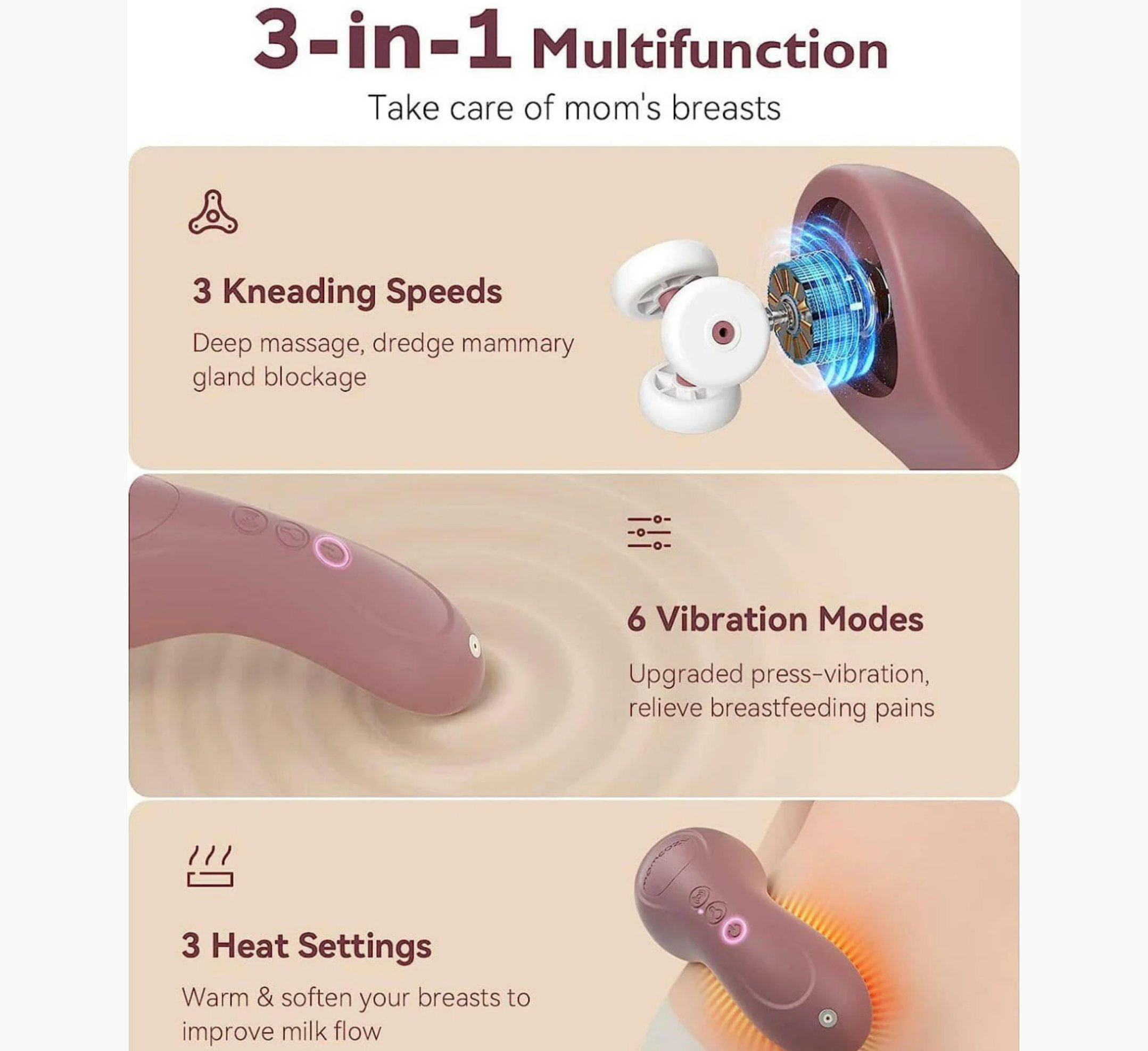 Momcozy 3in1 Kneading Lactation Massager