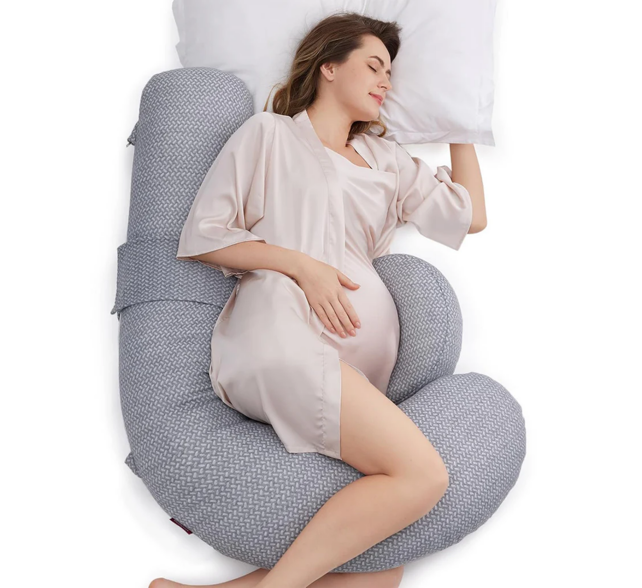 Jastëk i rehatshëm për shtatzëni në formë F-je Momcozy me pykë të rregullueshme