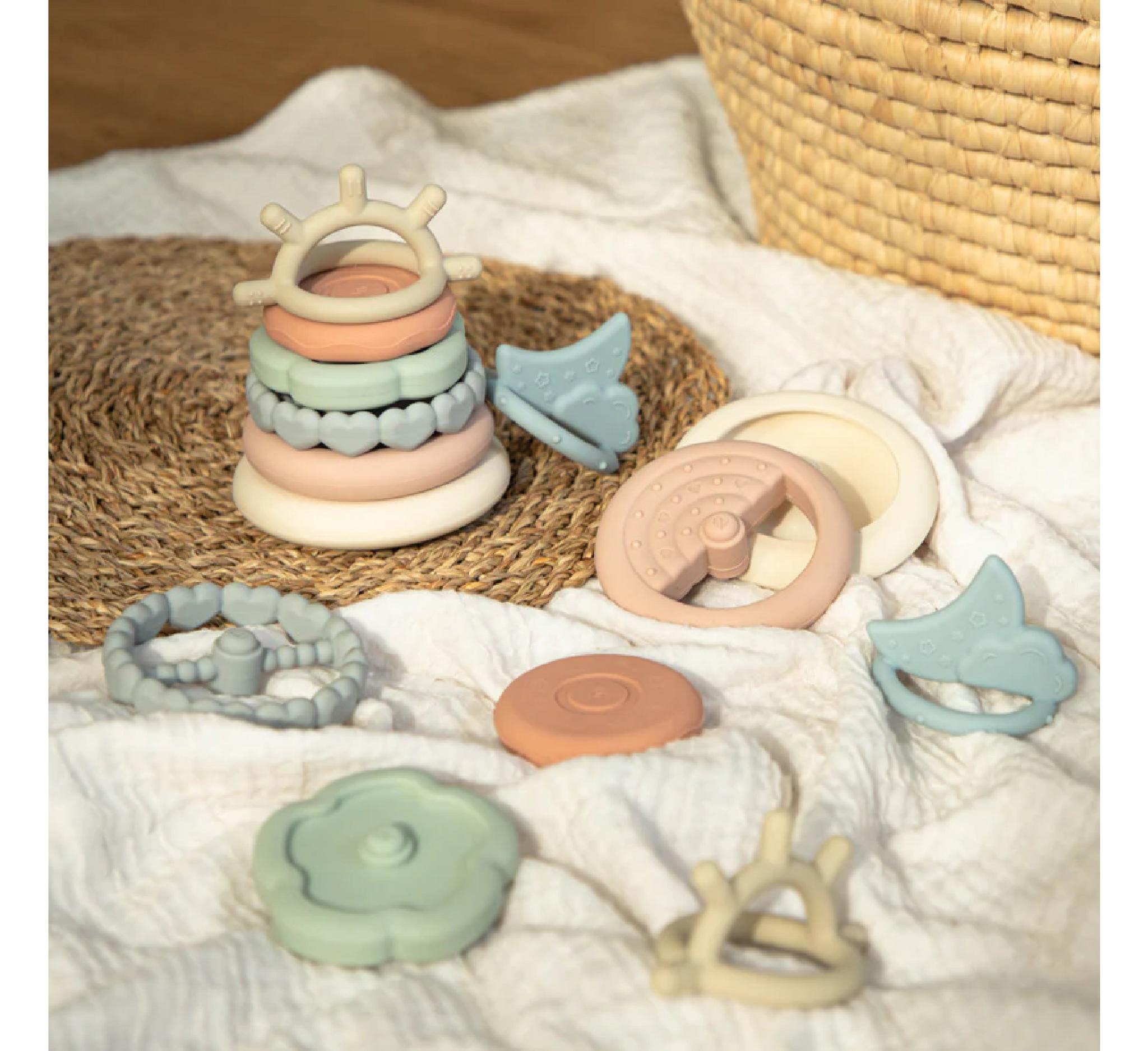 Unaza dhëmbësh Moonkie Stacking (+ kapëse biberoni)