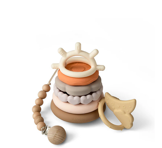 Moonkie Stacking Teething Rings (+ Pacifier Clip)