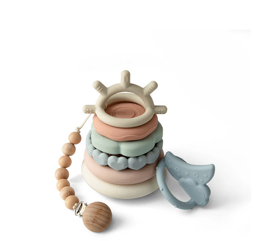Moonkie Stacking Teething Rings (+ Pacifier Clip)