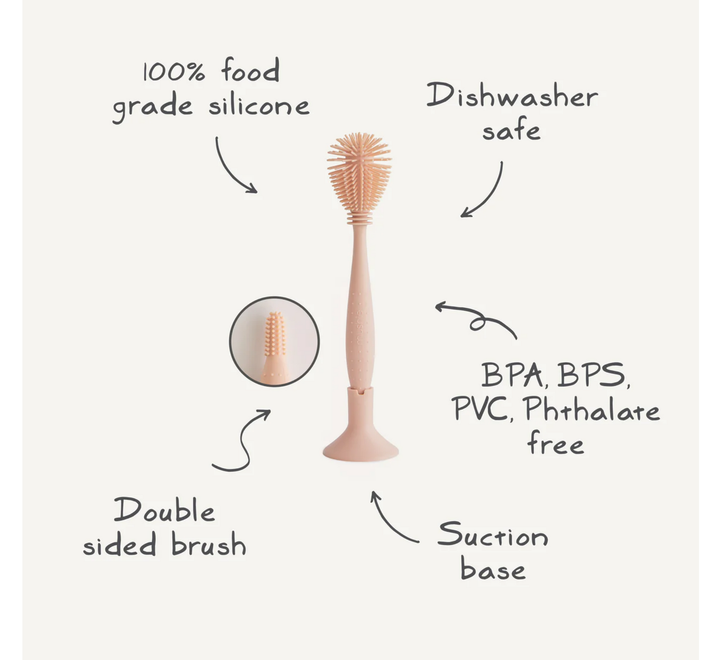 Furçë për shishe silikoni për foshnje Mushie