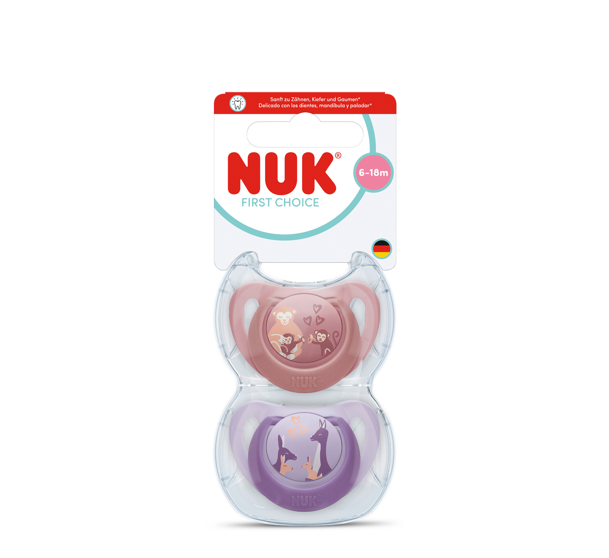 NUK Biberon Rrens First Choice Silicone Monkey/Giraffe 6-18 Months *2pcs