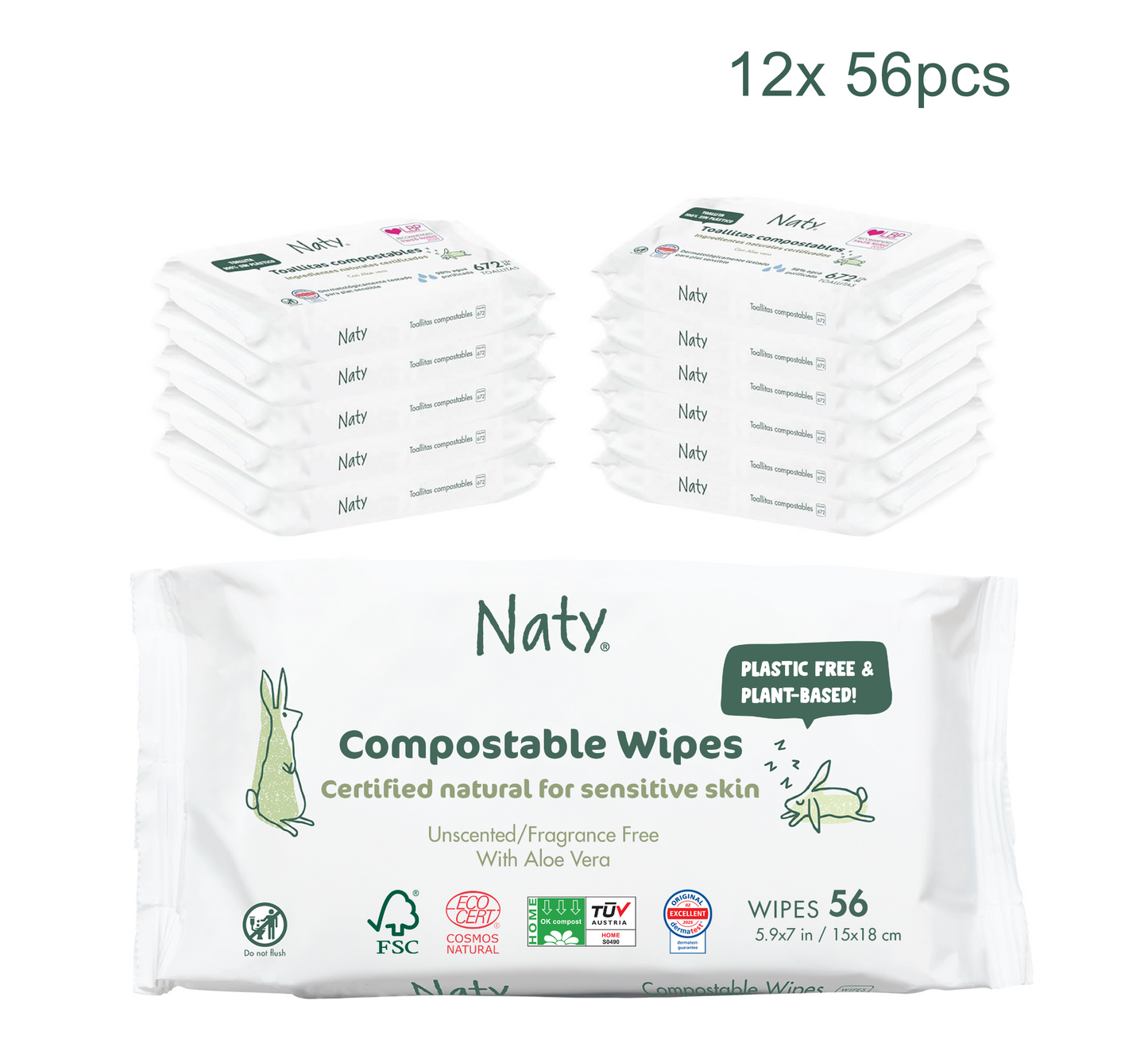 Naty Compostable Wipes (letra të lagura) (Full Pack) 12*56pcs