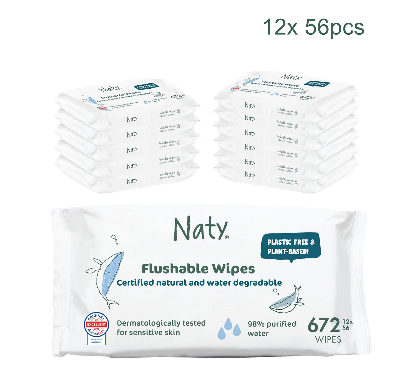 Naty Flushable Wipes Fragrance Free (letra te lagura) (Full Pack) 12*56pcs