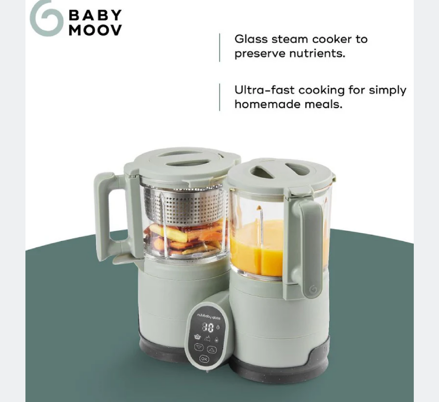 Апарат за храна за бебиња Nutribaby 4 во 1 Glass 2.0 Celadon Green