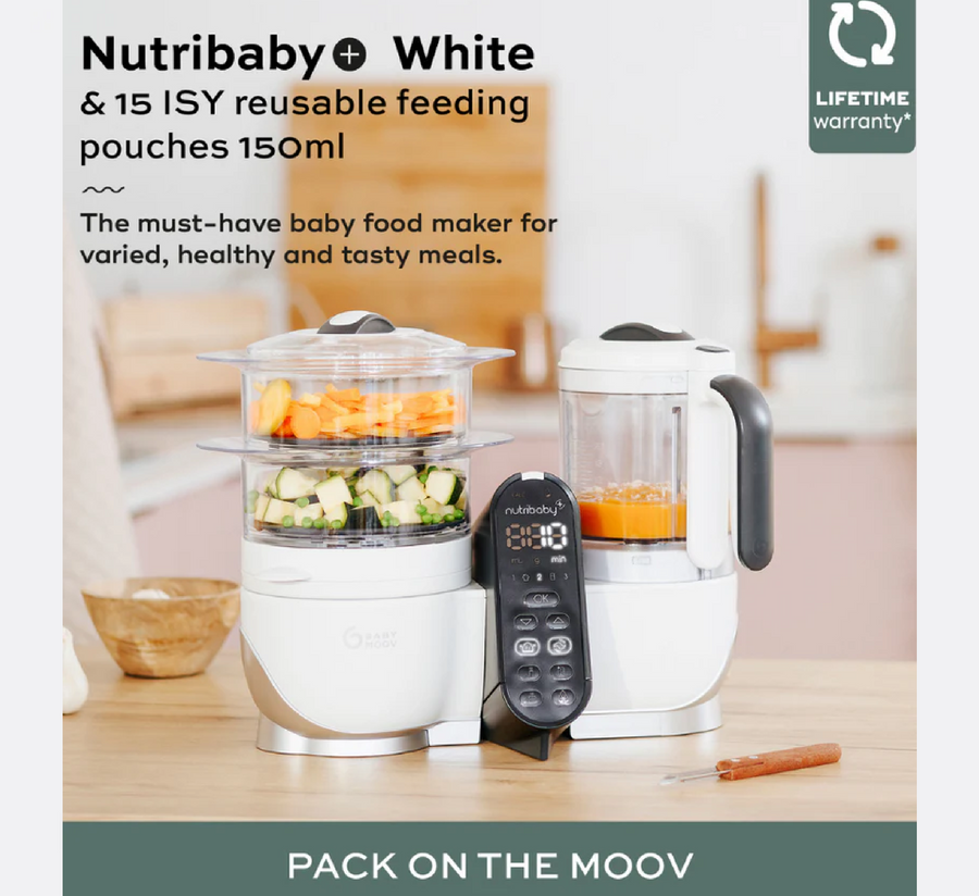 Makinë për përgatitjen e ushqimit Nutribaby(+) 6 në 1 e bardhë + 15 qese ushqimore të ripërdorshme