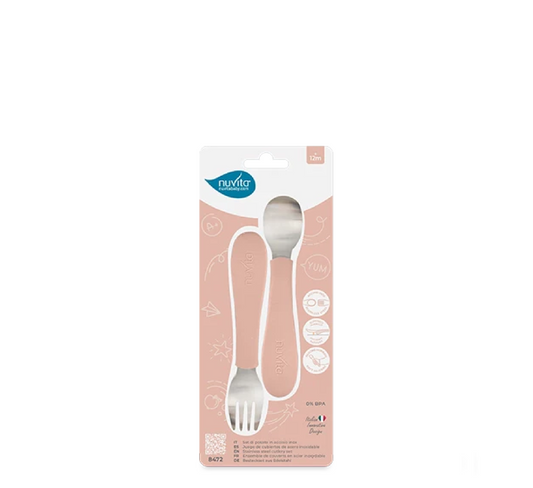 Nuvita Children's Cutlery Set in Steel with Silicone Handle - KiddieKit 8472