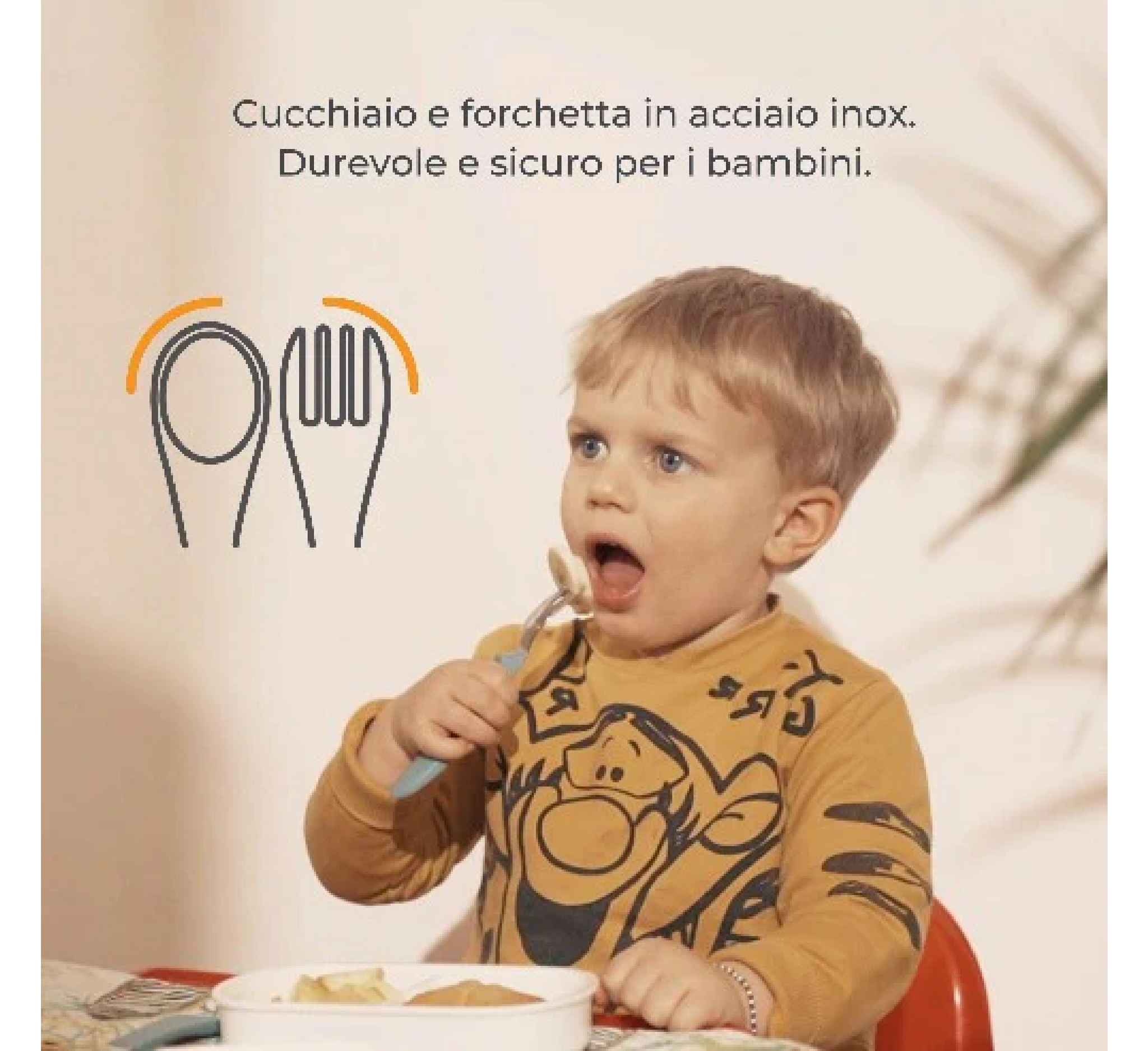 Nuvita Children's Cutlery Set in Steel with Silicone Handle - KiddieKit 8472