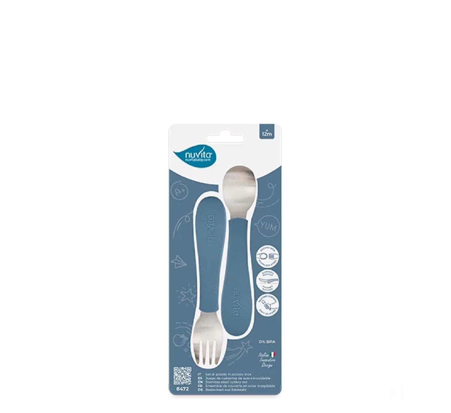 Nuvita Children's Cutlery Set in Steel with Silicone Handle - KiddieKit 8472
