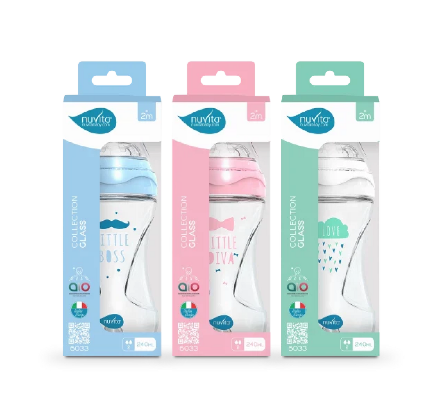 Nuvita Glass Anti-Colic Baby Bottle - Materno Feel Glass
