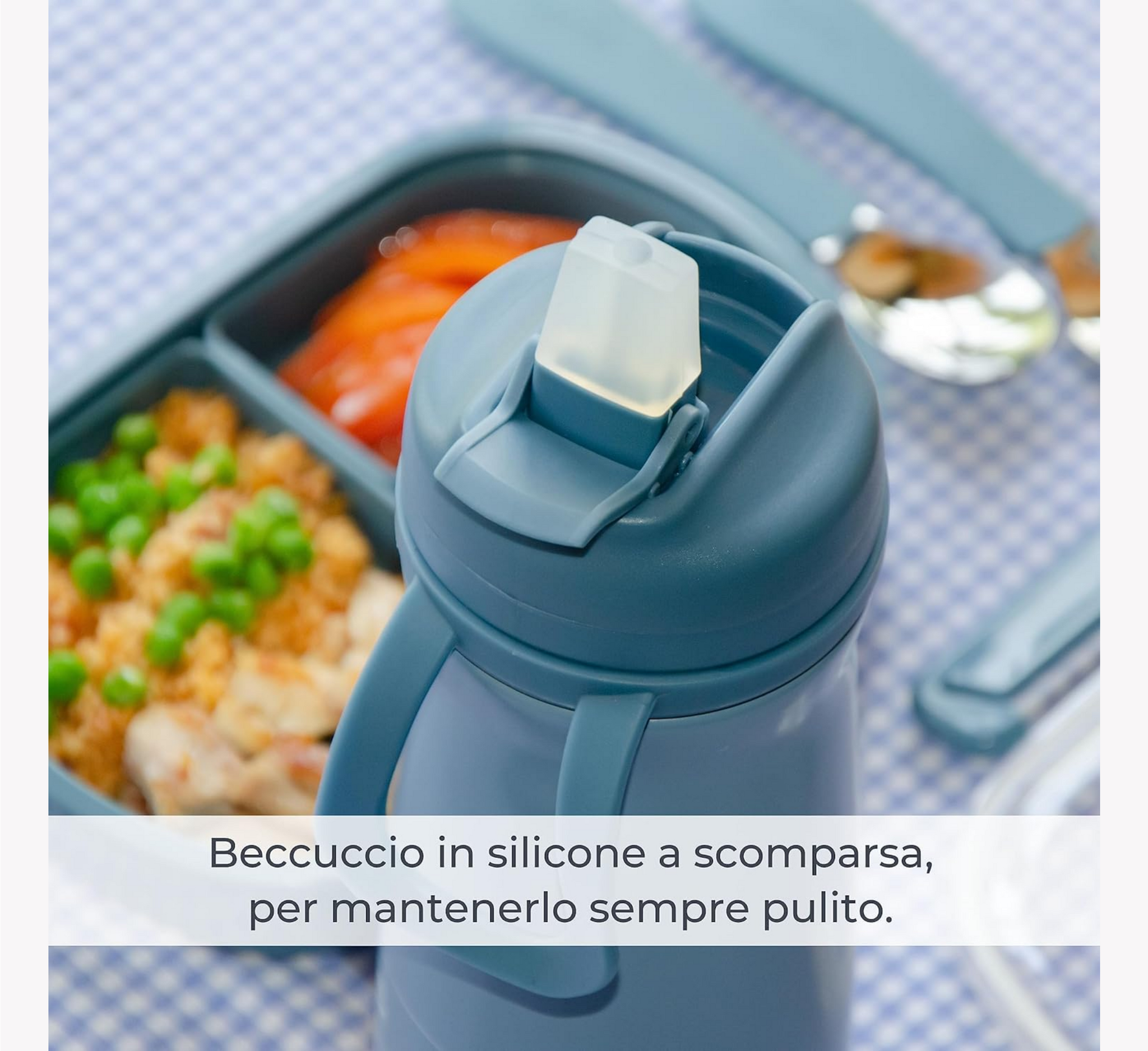 Nuvita Thermal Steel Water Bottle with Silicone Pourer and Straw