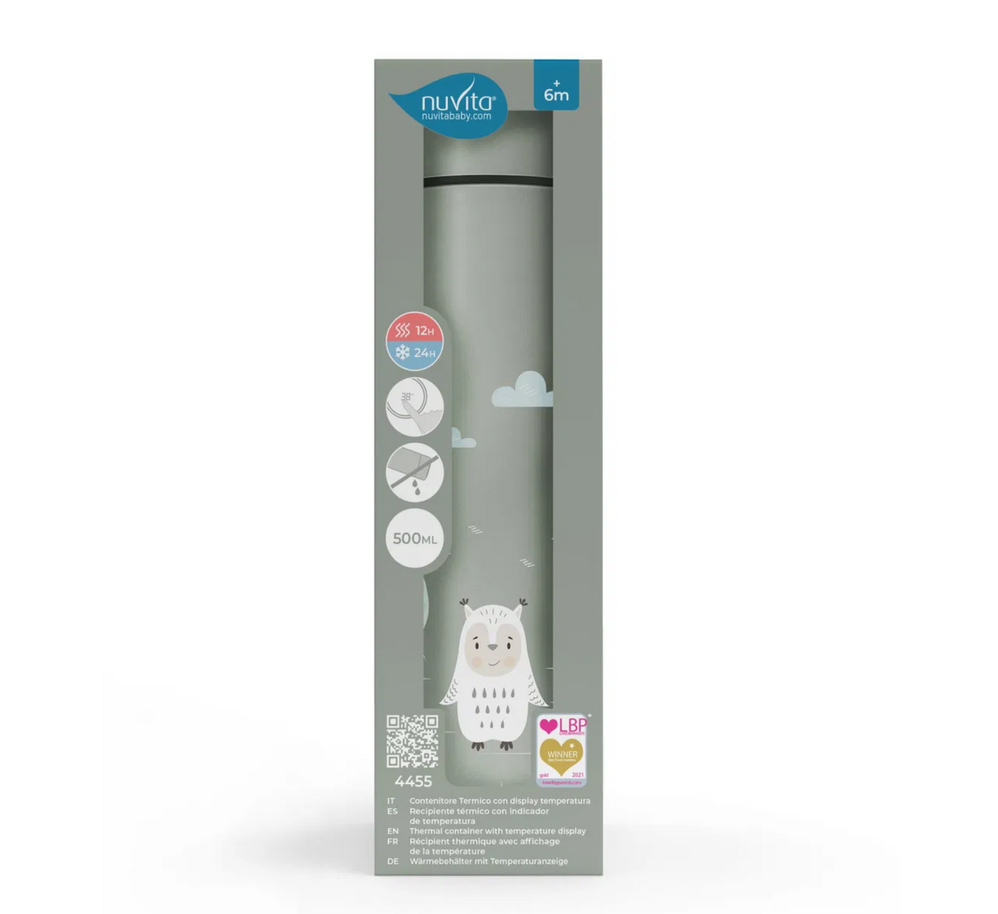 Shishe termike prej çeliku inox Nuvita me termometër LED *500ml