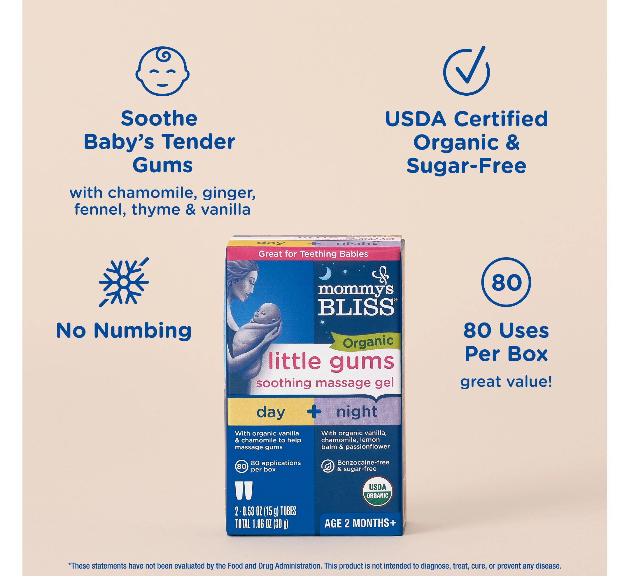 Organic Little Gums Soothing Massage Gel Day/Night Combo (2x15gr)