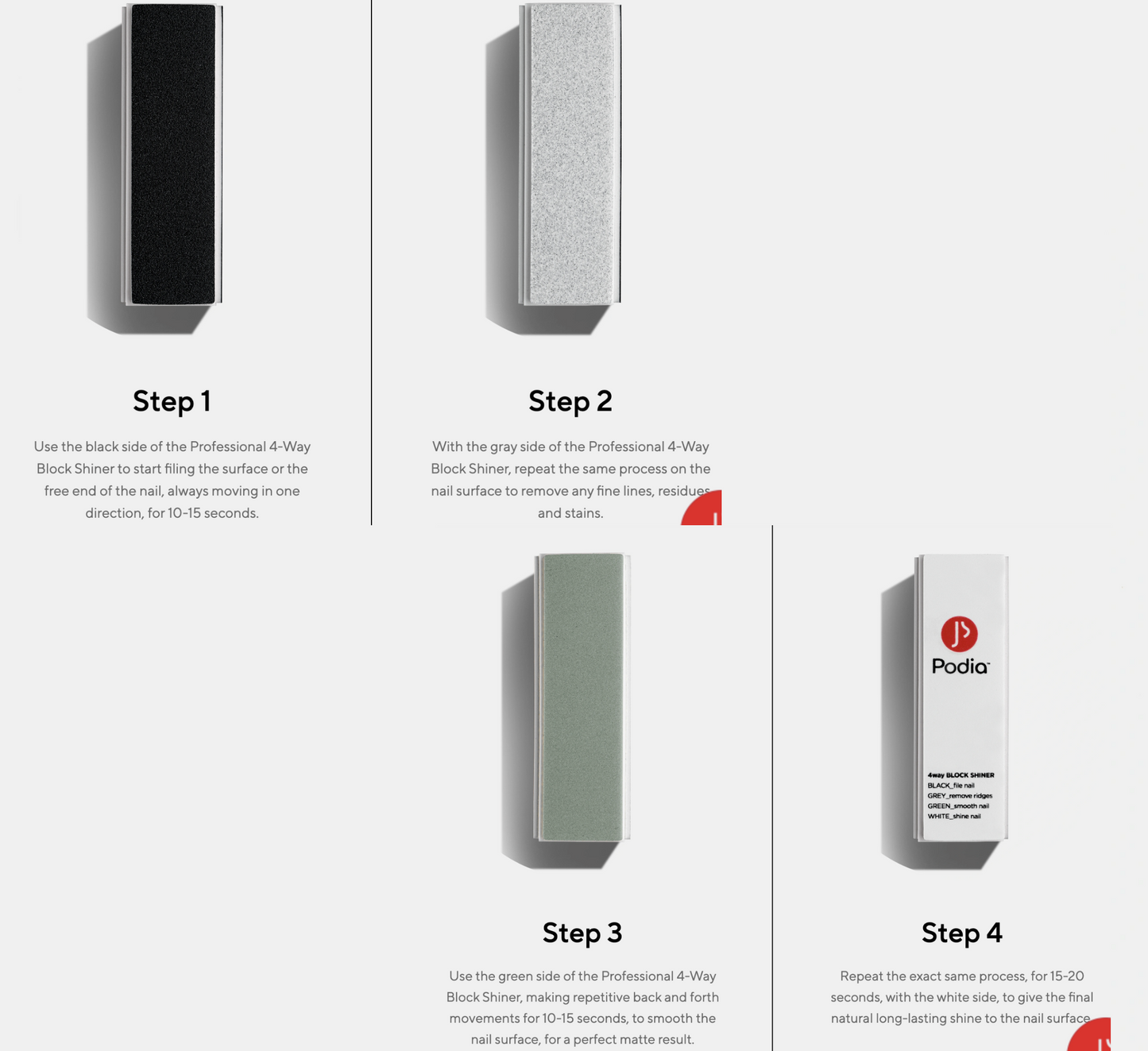 Shkëlqyes me bllok buferi për thonjtë Podia Professional 4-Way