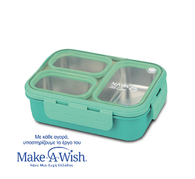 Rectangular stainless steel food container Bento ''We Care'', turquoise 800ml