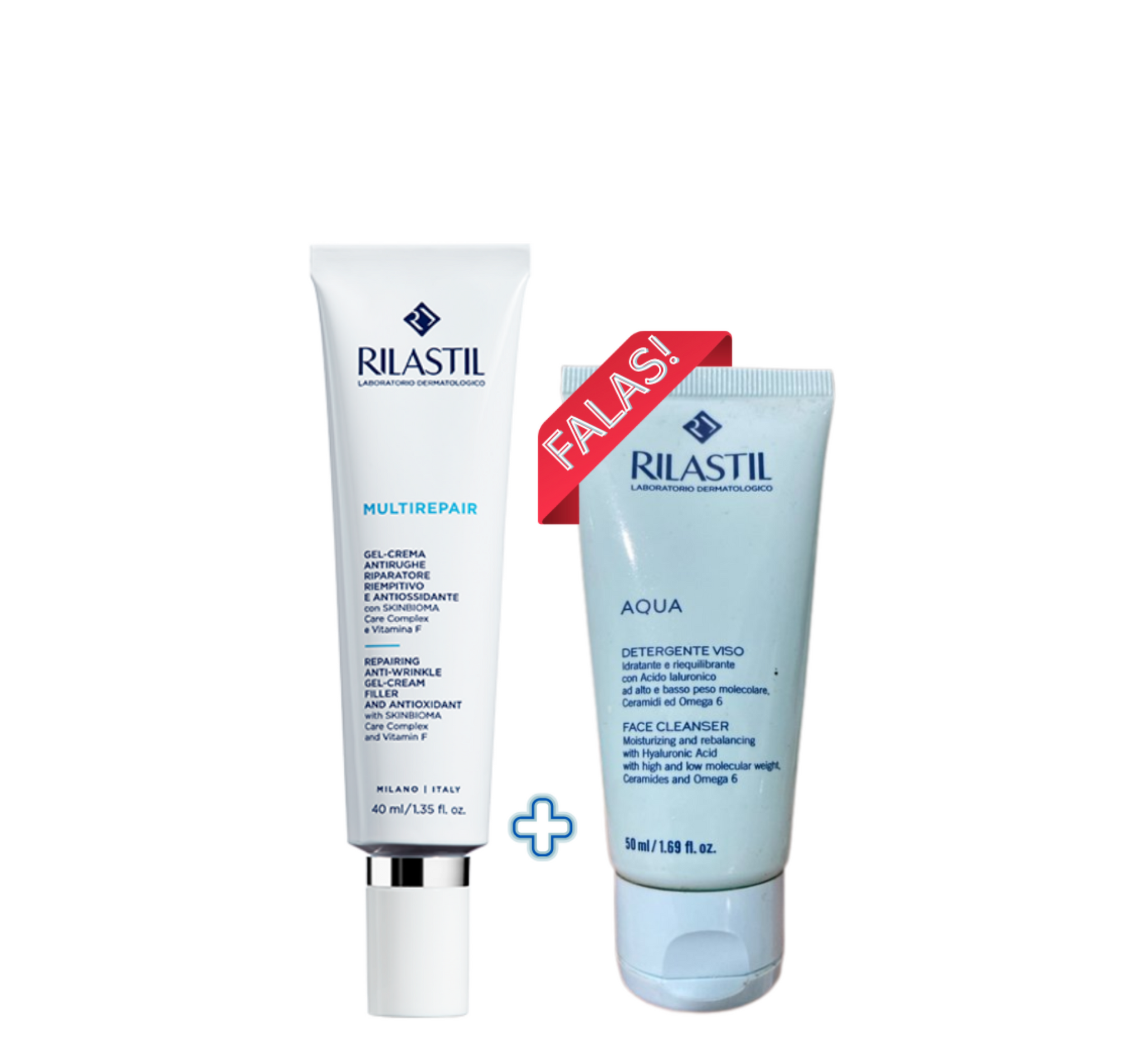 Set Rilastil (Krem xhel kundër rrudhave dhe riparim multirepair 40ml + Pastrues fytyre Aqua 50ml)