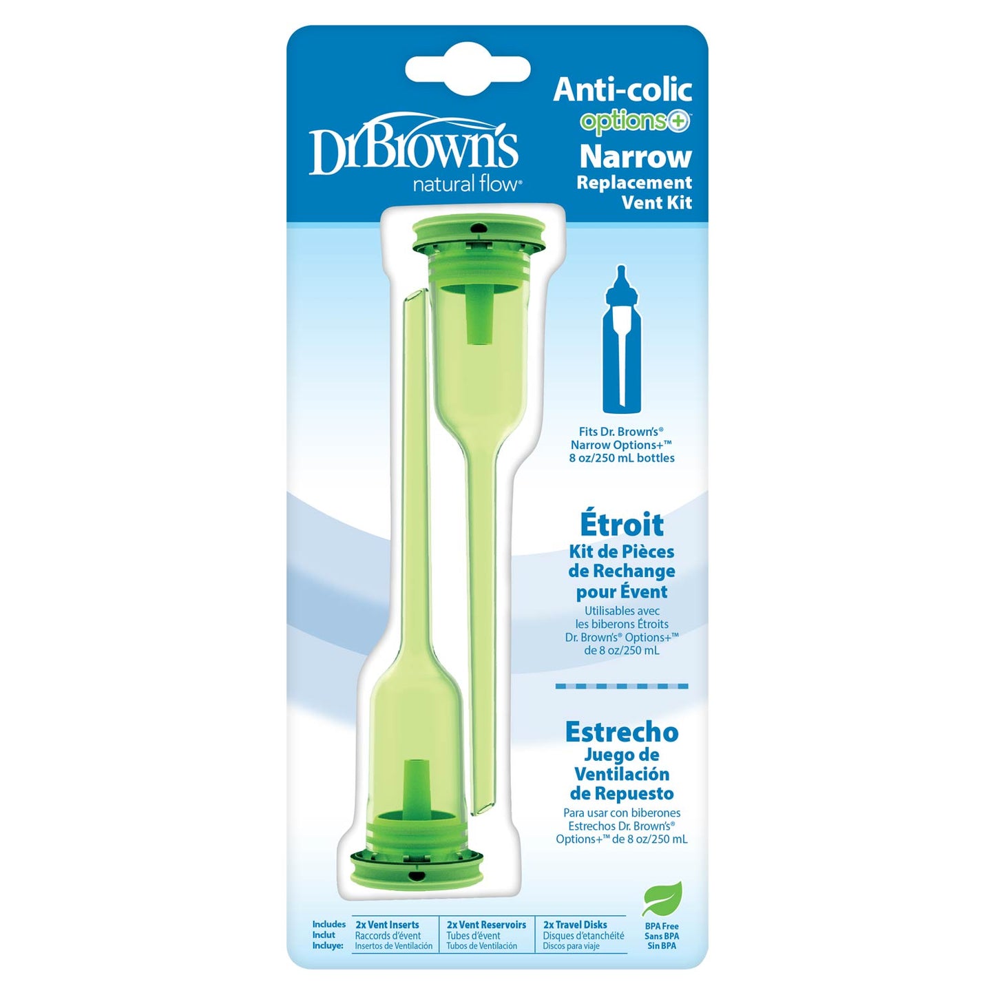 Dr. Brown's Natural Flow Options+ Narrow Baby Bottle Replacement Vent Kit, 8oz, 2-Pack