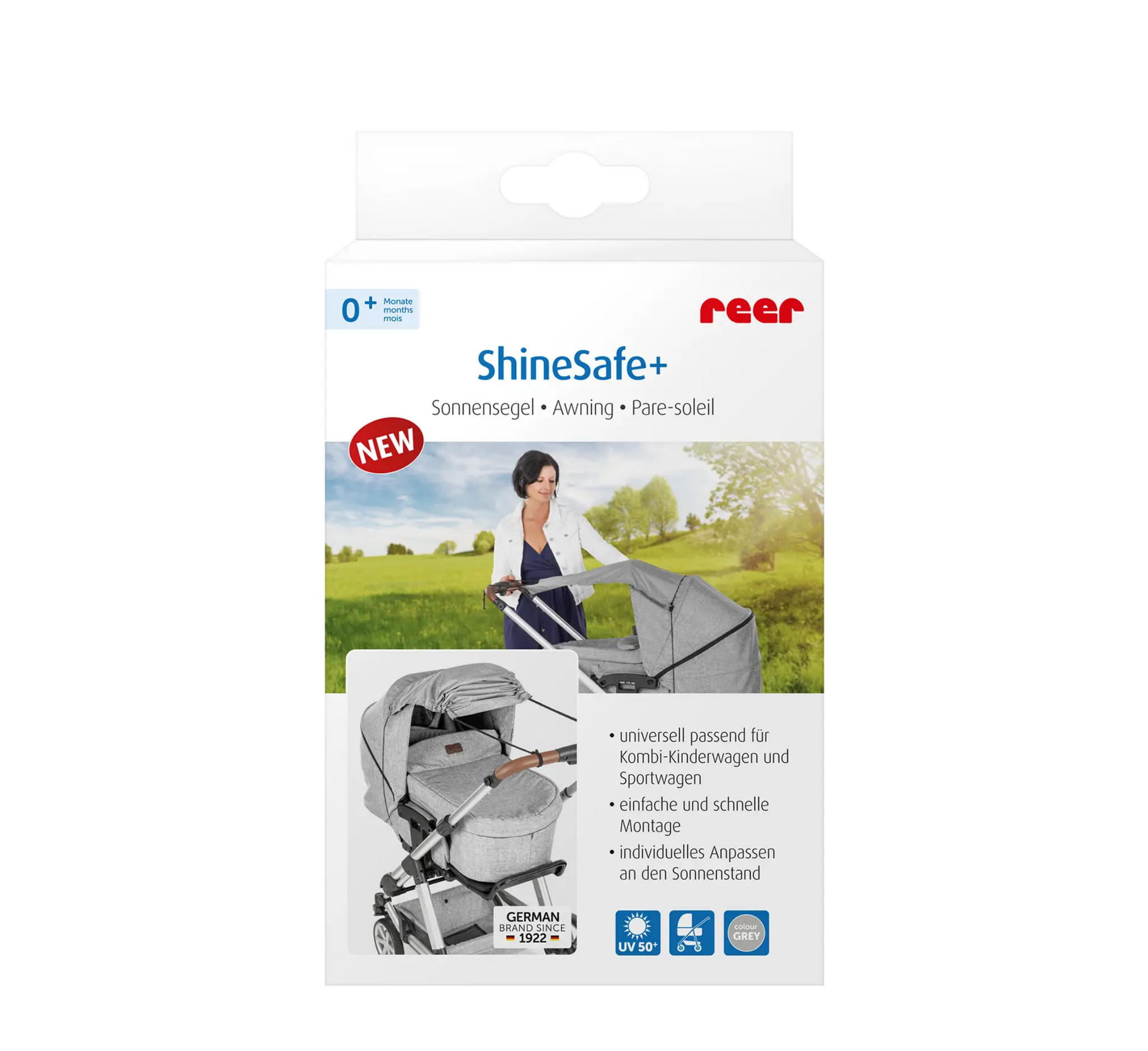 ShineSafe+ Awning for baby carriage, grey melange