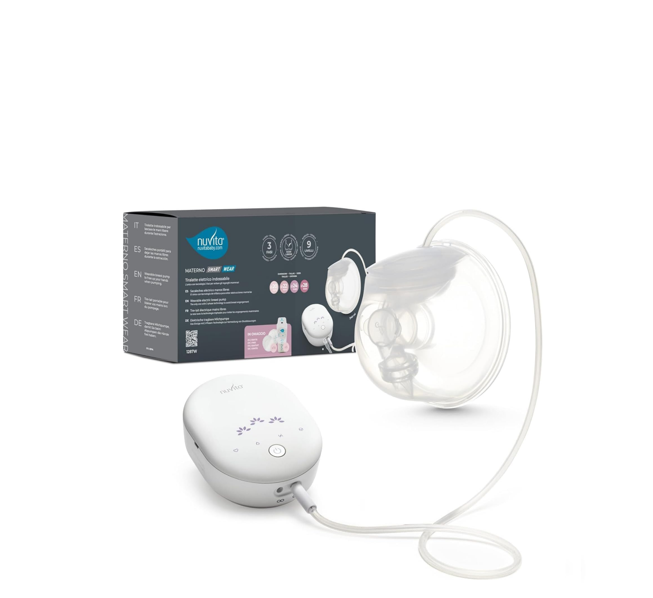 Nuvita Single Wearable Electric Breast Pump with 3-Stage Technology - Materno Smart Wear 1287W