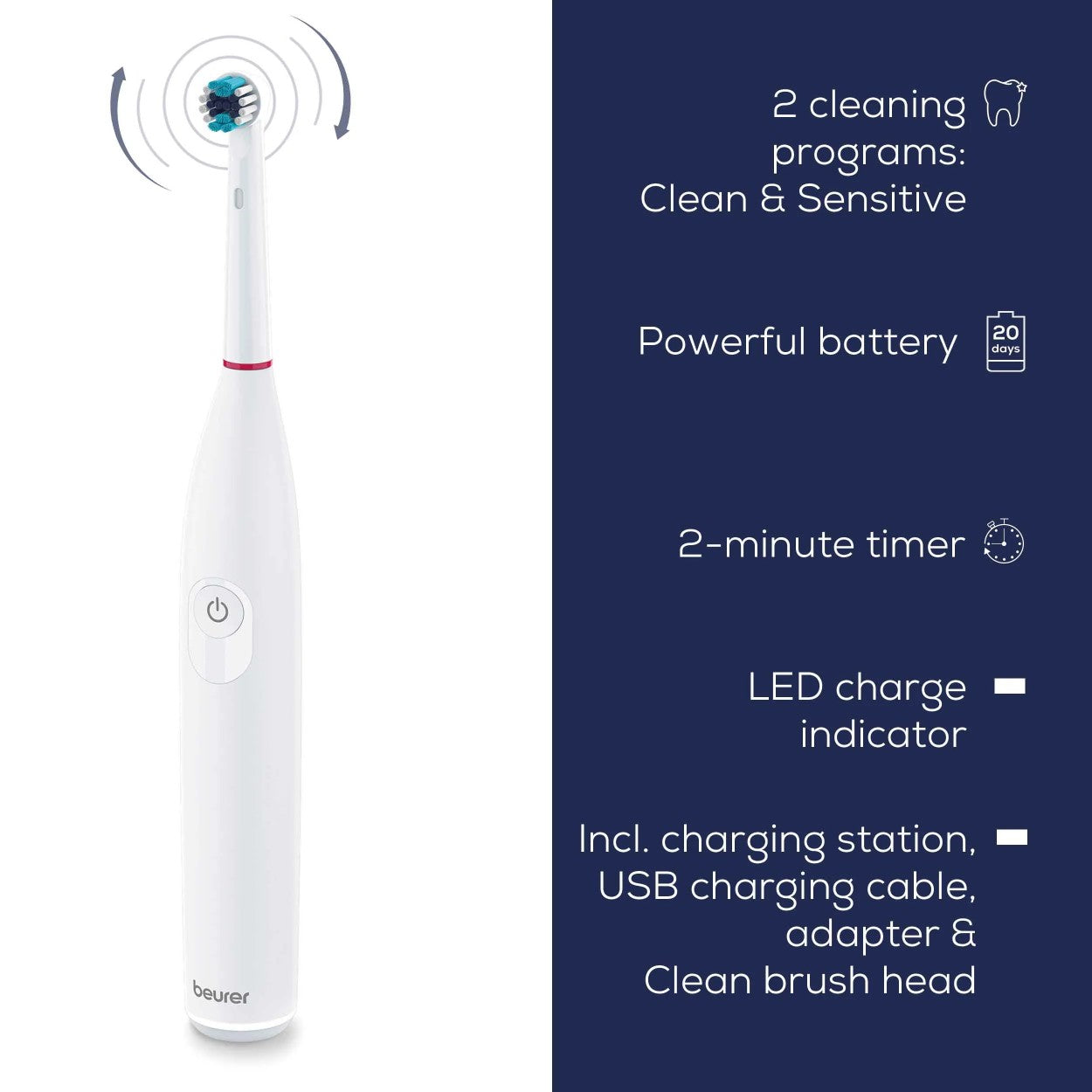 Beurer Electric Toothbrush TB 30 Oscillating & Pulsating Technology - 2 Programs