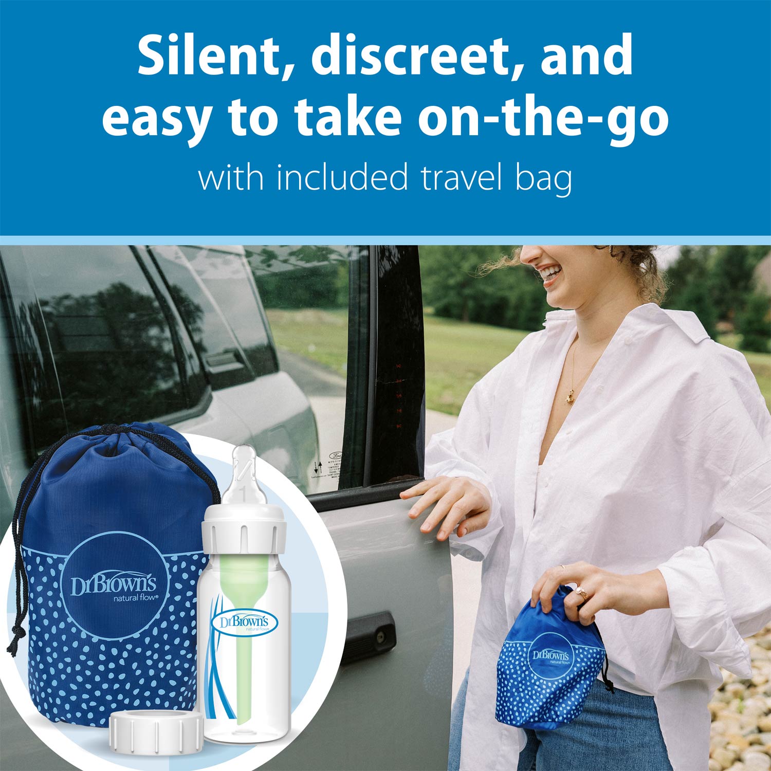 Dr. Brown's Silicone Breast Pump Breast Milk Catcher with Options+ Anti-Colic Baby Bottle & Travel Bag