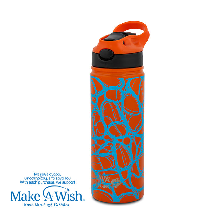 Stainless steel vacuum travel bottle with straw "We Care", Blue Print 500ml