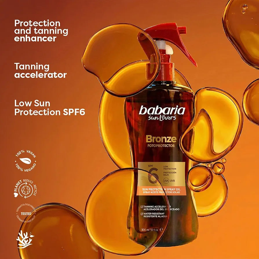 Babaria - Bronze Carrot Sun Oil SPF6 | Tanning Accelerator | Intense Gold Tone | Light Texture | Waterproof | Coral Friendly | Vegan | 200 ml