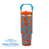 Stainless steel thermos tumbler with sip straw "We Care", Blue Print 900ml