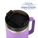 Stainless steel insulated travel mug with plastic straw "We Care", lilac 900ml