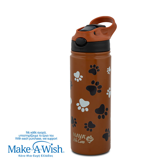 Stainless steel vacuum travel bottle with straw "We Care", Paw Prints 500ml