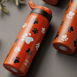 Stainless steel vacuum travel bottle with straw "We Care", Paw Prints 500ml