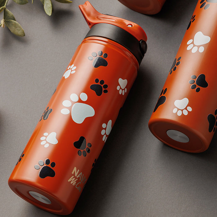 Stainless steel vacuum travel bottle with straw "We Care", Paw Prints 500ml