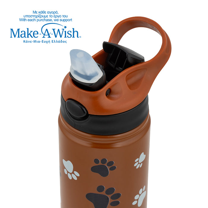 Stainless steel vacuum travel bottle with straw "We Care", Paw Prints 500ml
