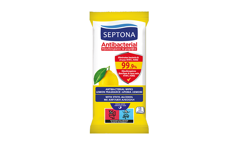 Antibacterial hand wipes with lemon fragrance