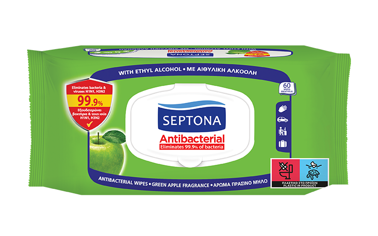Antibacterial hand wipes with green apple fragrance