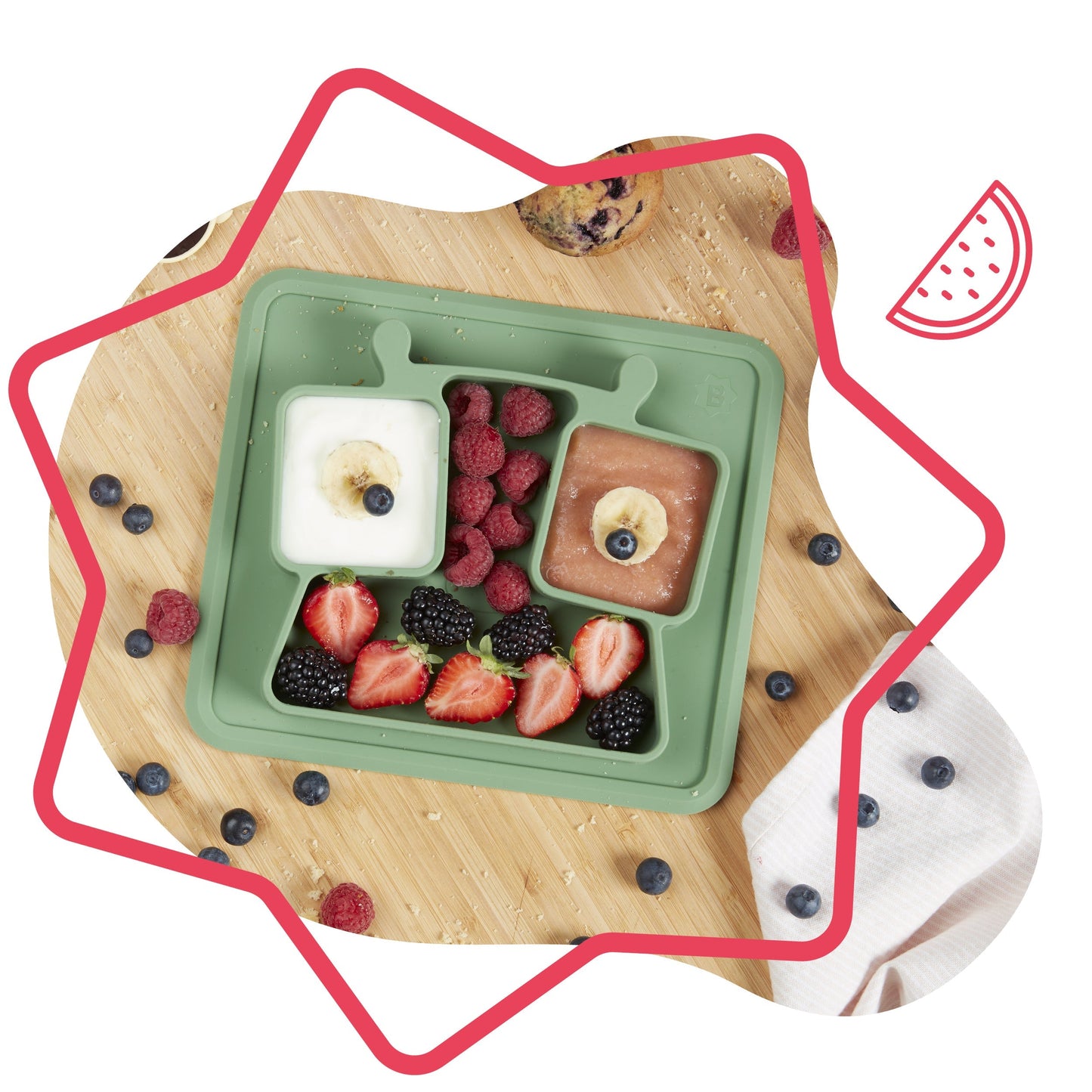 Assiette compartimentée anti-dérapante